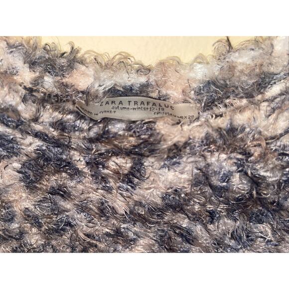 Zara Womens Oversized Fuzzy Knubby Cropped Sweater Animal Print Sz Medium - Picture 4 of 9